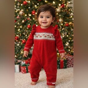 JANIE AND JACK Sweater Knit Fair Isle Frilly One-Piece